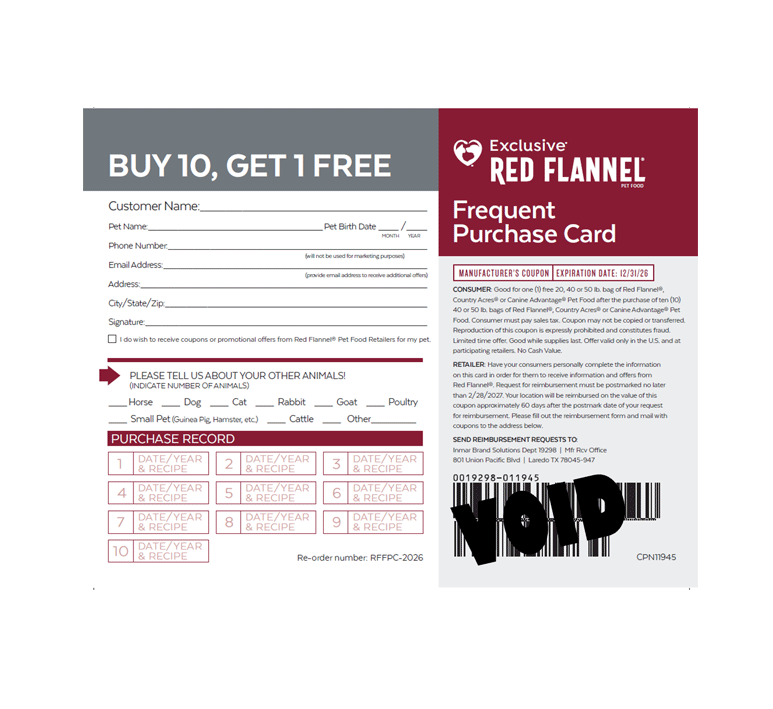 Red Flannel frequent purchase program cards